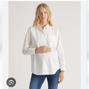 Quince Poplin Cotton Maternity White Button Down Sz XL NWT
